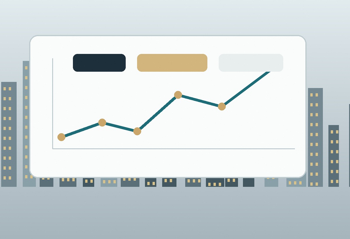 Business growth chart and city planning visual